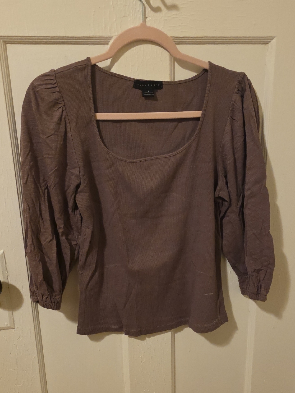 Apt. 9 Brown Scoop Neck Puff Sleeve Top